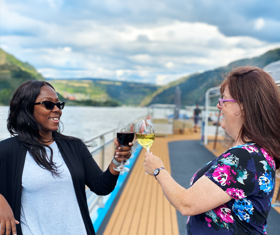 sipping wine on the sun deck